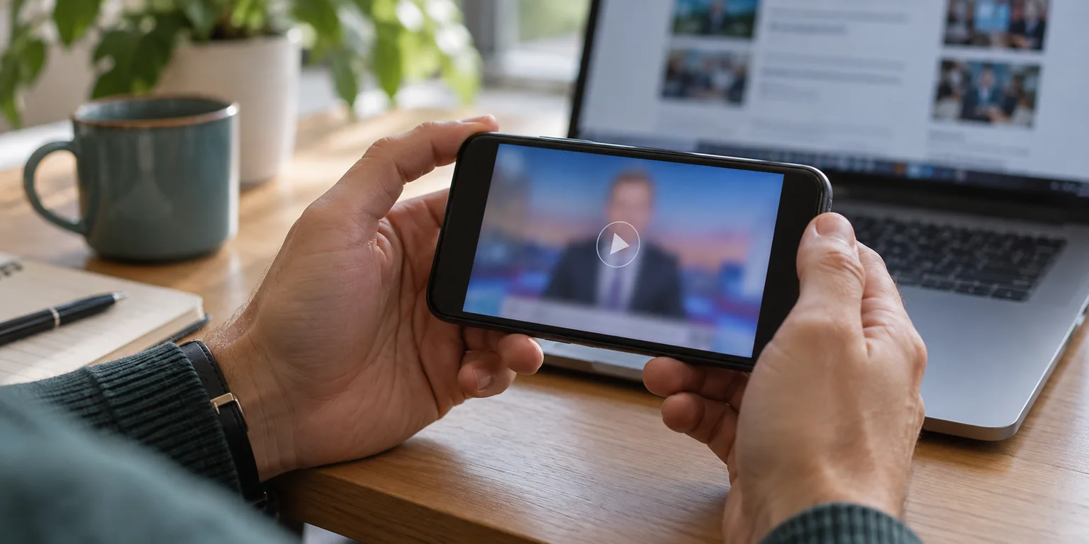 Telefonon ellenőrzött videó egy laptop mellett